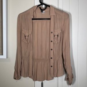 lightweight long sleeve tan button down blouse